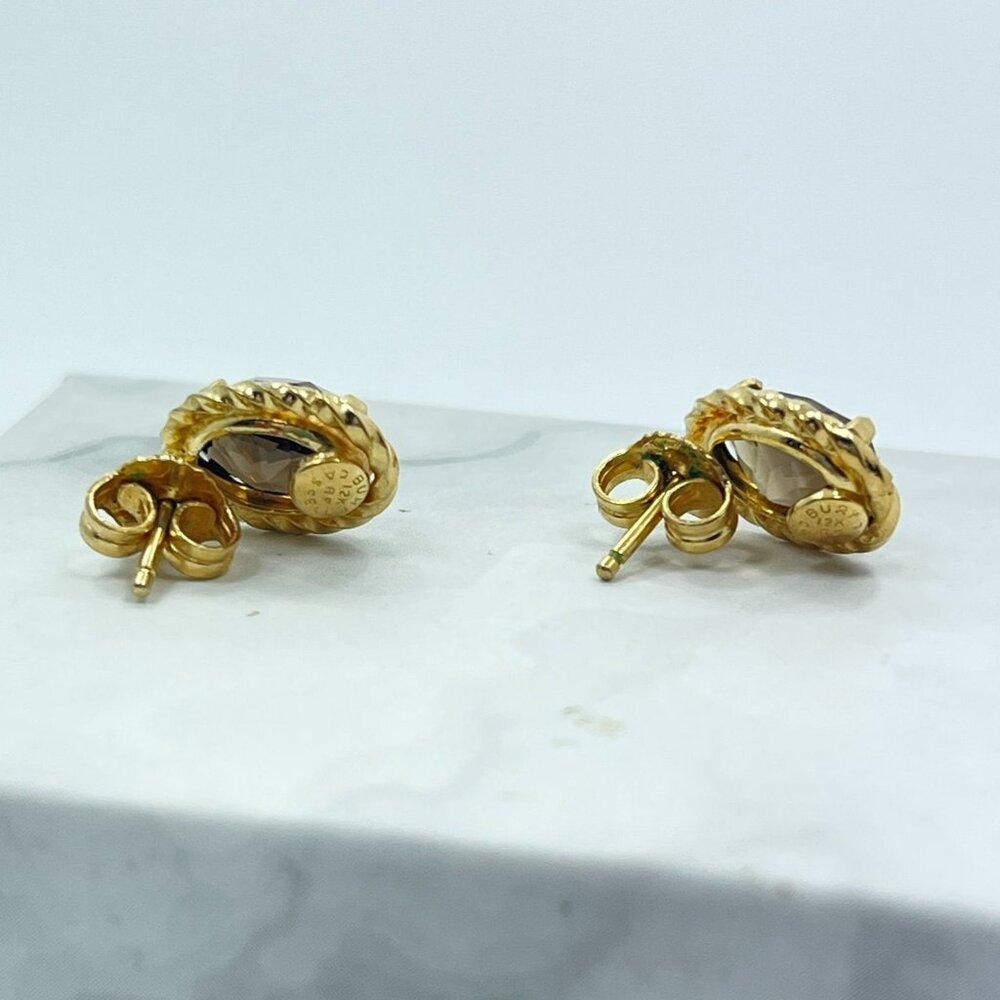 Vintage Burt Cassell Smoky Quartz 12K Gold Filled Oval Stud Earrings - Picture 4 of 5